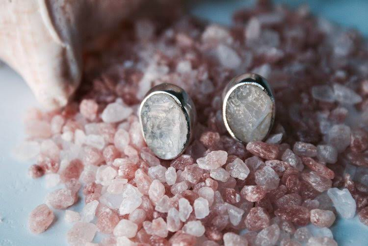 Beachside Stud Moonstone Earrings - Polished Silver