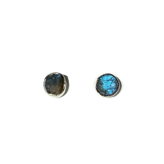 Beachside Stud Labradorite Earrings - Polished Silver